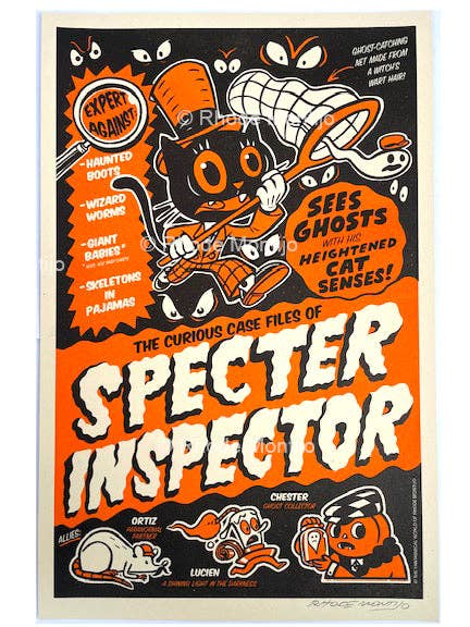 .New! 11" x 17" Signed Risograph Print: SPECTER INSPECTOR (Low Stock!) for wholesale by The Fantasmical World of Rhode Montijo
