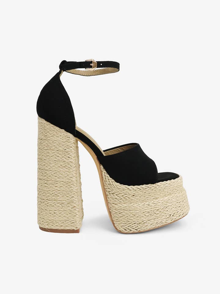 Lemonade Shoes - Wholesale Platform Heels - Women's - ALESSIO - Platform Raffia Sandals, Ankle Strap