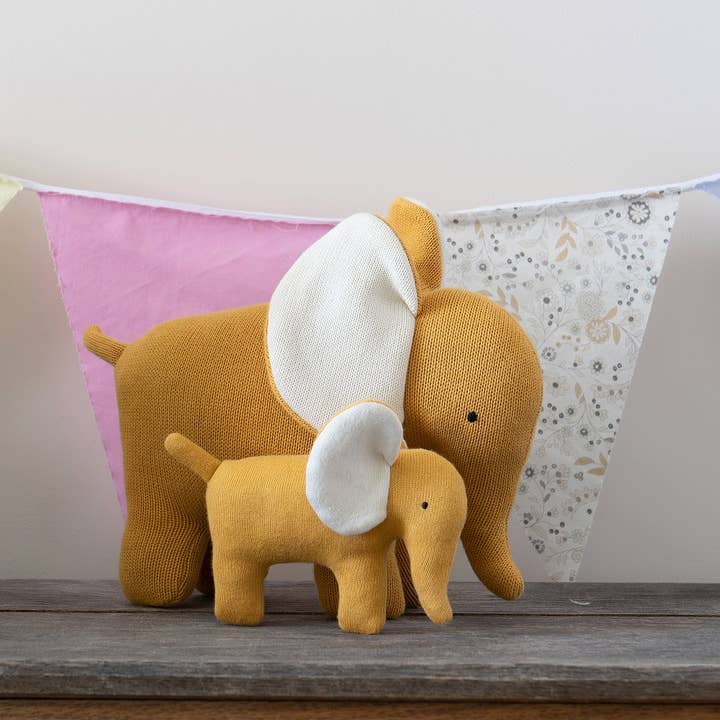 Best Years Ltd - Wholesale Stuffed/Plush Toy - Kids & Baby - Large Elephant Plush Toy in Mustard Organic Cotton Knit