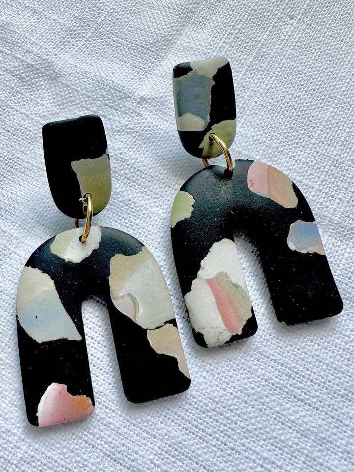Black Terrazzo # Polymer Clay | Fall and Halloween Earrings for wholesale by Ash + Clay
