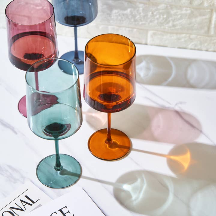 The Wine Savant / Khen Glassware – wholesale Vinglas – Färgade fyrkantiga kristall vinglas Set med 4 stora 13,5 oz