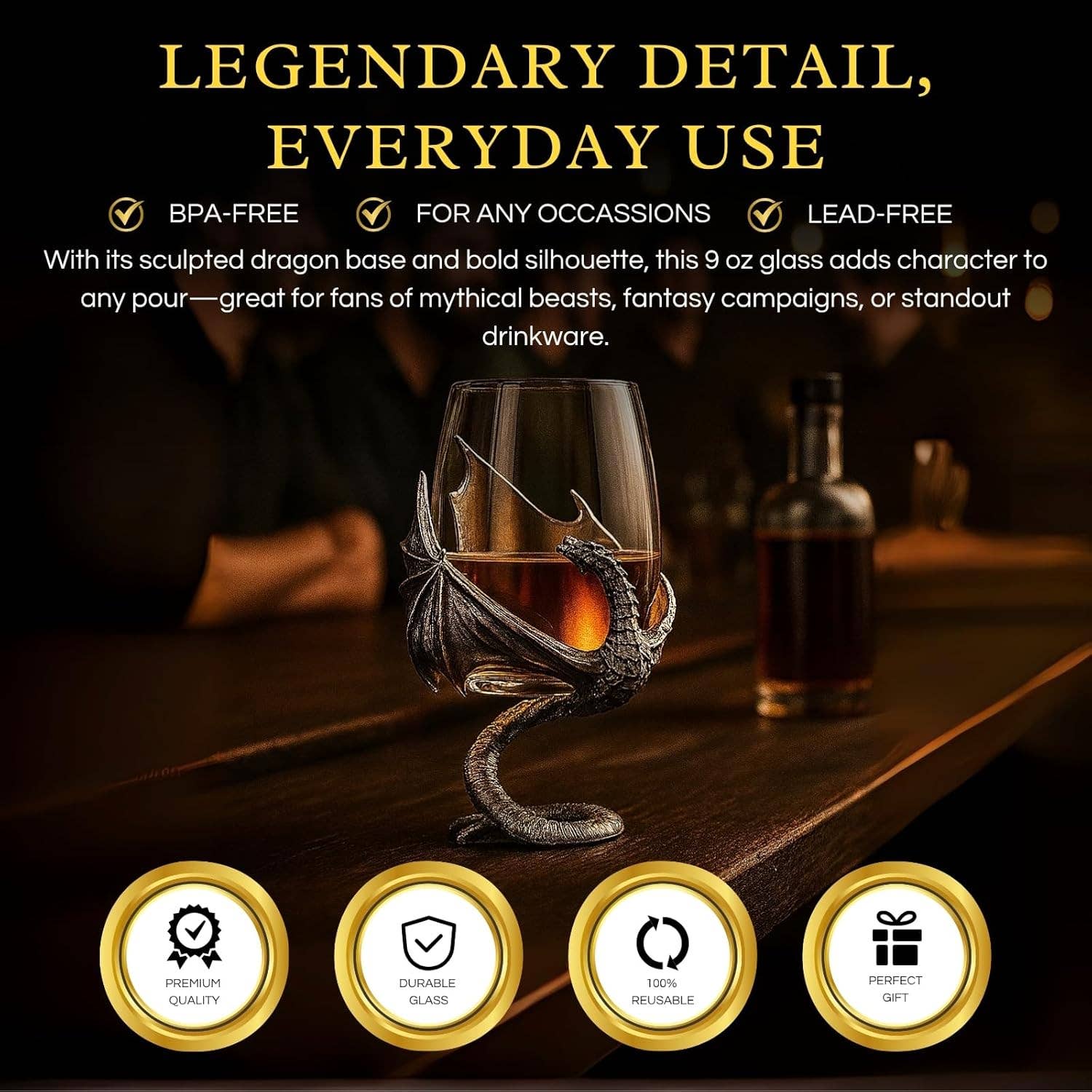 The Wine Savant /  Khen Glassware - Wholesale Cocktail/Liquor Glass - Medieval Dragon Viking Goblet Mug, 12oz GOT DnD3