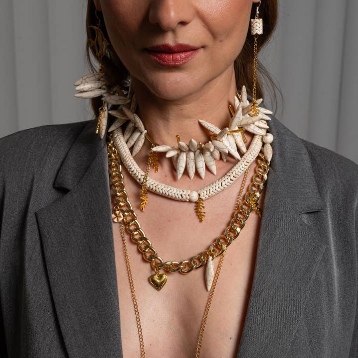 White Howlite Boho Charm Necklace Set with Coral Accents and other Purchase Wholesale spike choker. Free Returns & Net 60 Terms on Faire trending on Faire.