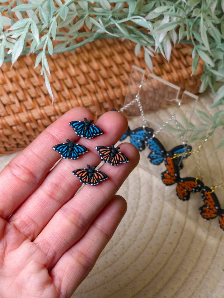 Monarch Butterfly Stud Earrings for wholesale by Ivy Lane Clay Co.