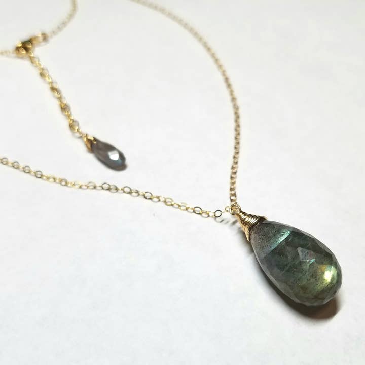 Minimalist Necklace - Labradorite Solitaire for wholesale by Divine Dragon Designs