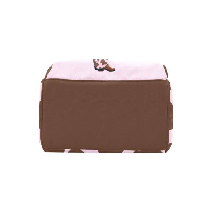 TJtoddles.com - Wholesale Diaper Bag - Baby - Designer Diaper Bags - Cute Cowgirl With Brown Cow Print On Soft Pink Waterproof Diaper Bag