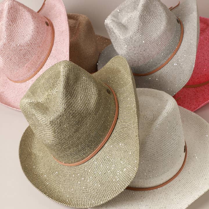 Fashion City - Wholesale Cowboy Hat - Women's - Sequin Cowboy Hat with Suede String