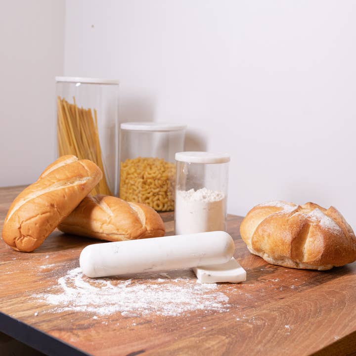 White Marble Rolling Pin w/ Base for wholesale on Faire5