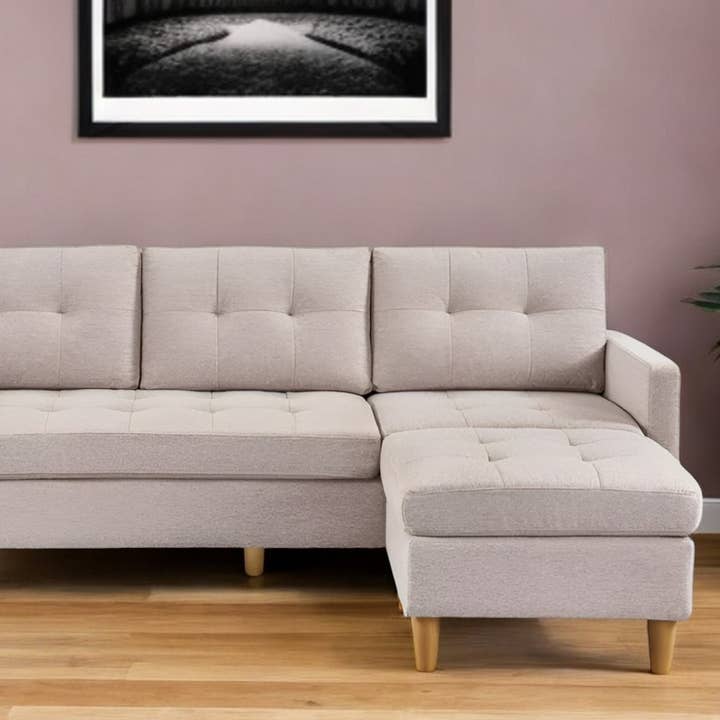 HomeRoots - Wholesale Sofa - 87"Beige Polyester Blend Sofa With Ottoman With Natural Legs0