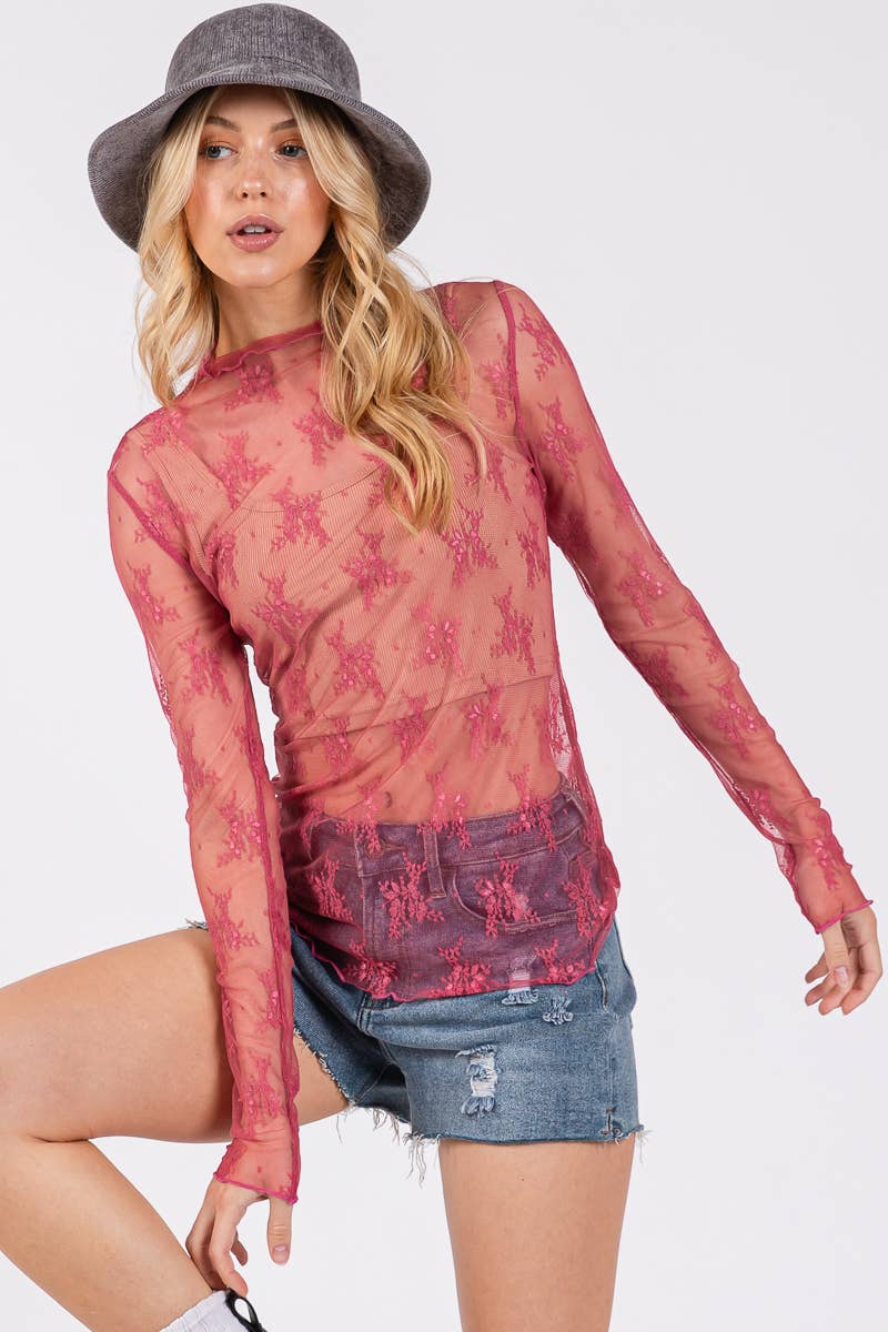 Sewn and Seen – wholesale Blus - Dam – LÅNGÄRMAD SPETSTOPP MED BLOMMÖNSTER78