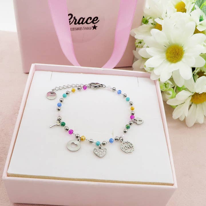Daemon srls - Wholesale Charm/Dangle Bracelet - SOPHIE Bracciale ~ ACCIAIO INOSSIDABILE ~ Bracciale con charms e cristalli3