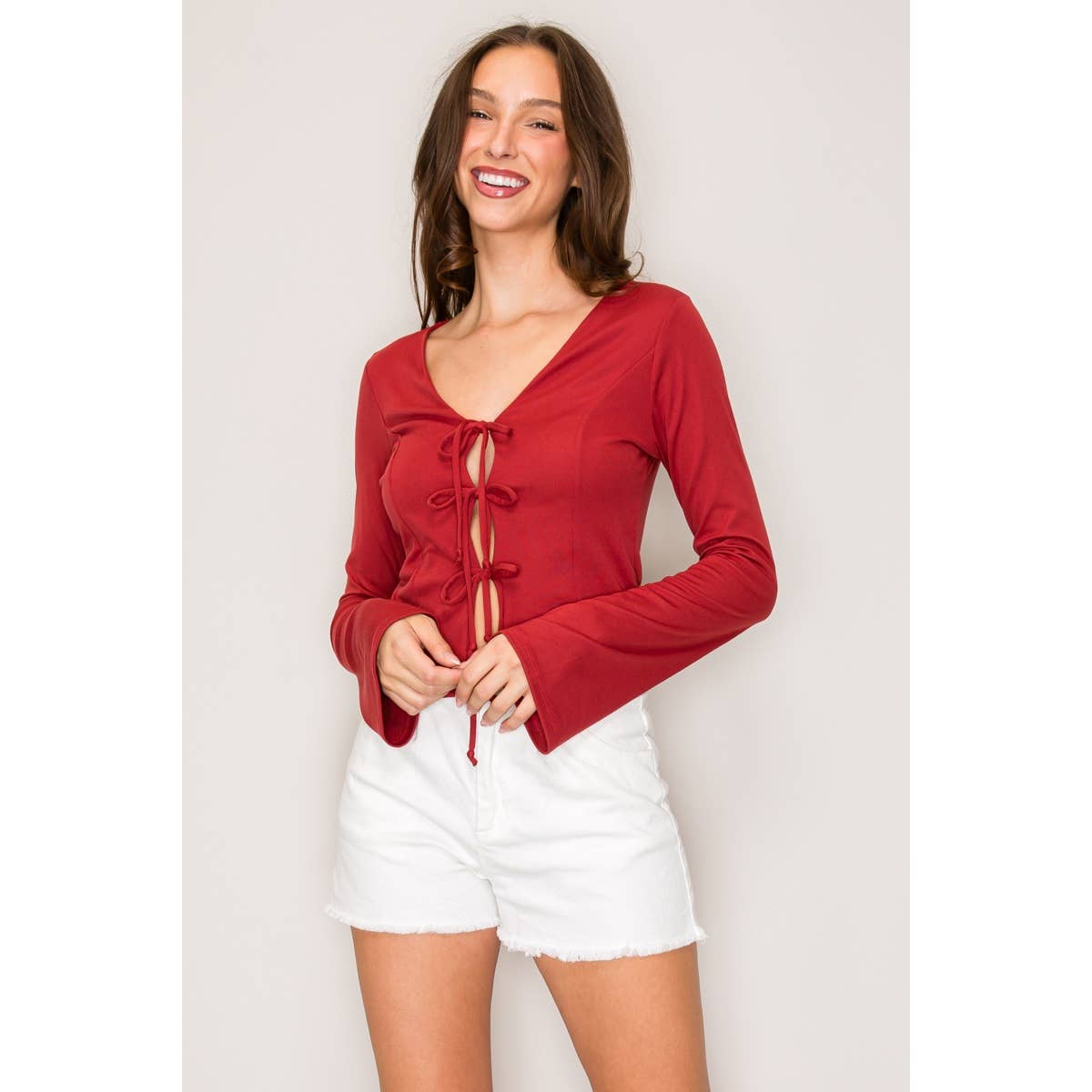 Popular 21 – wholesale Knit top – Women's – 3 Tie Flared Long Sleeve Top1