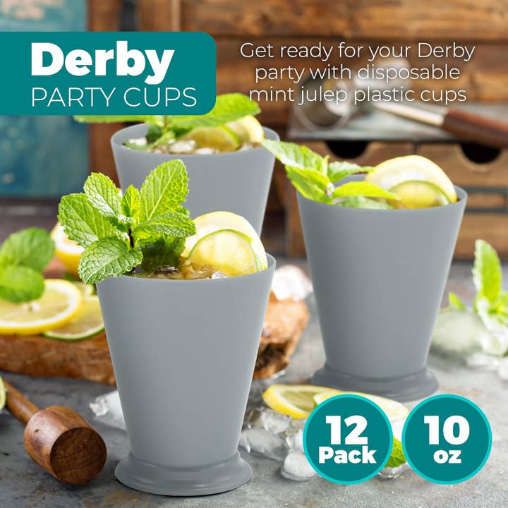 4E's Novelty - Wholesale Disposable Cup - 4E's Novelty Mint Julep Plastic Cups – 12-Pack 10 oz | Kentucky Derby Party Supplies & Decorations2