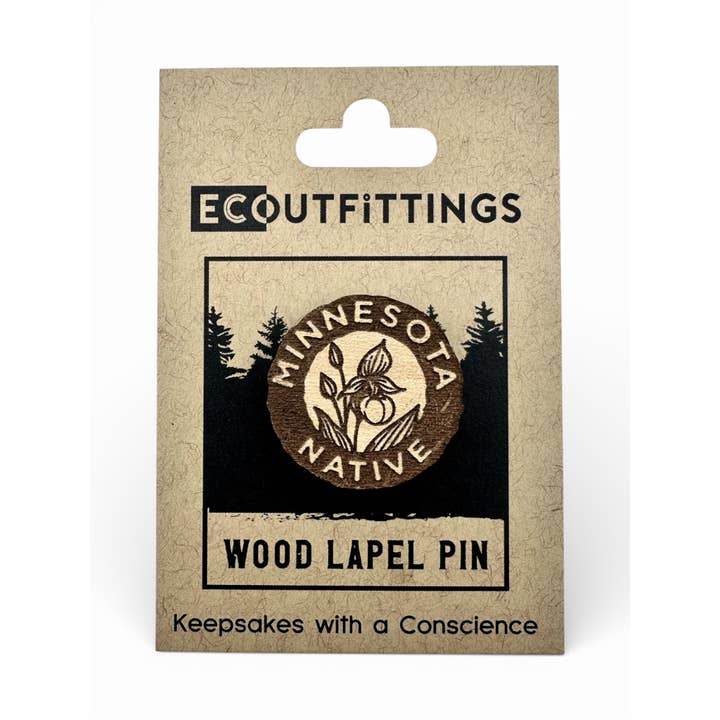 Holz-Reversnadel - Minnesota Native Frauenschuh für den Großhandel von Eco Outfittings