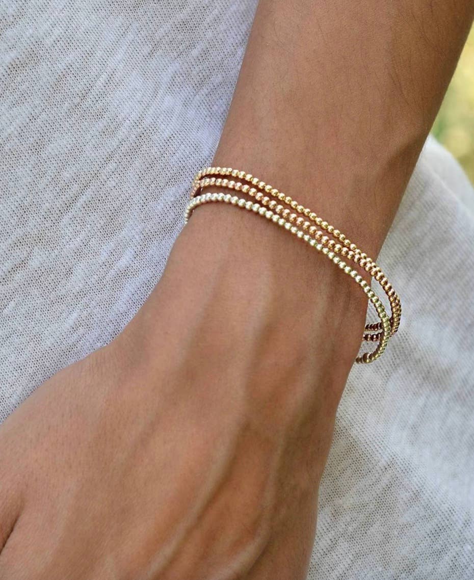 HoopLa - Wholesale Beaded Bracelet - Beads-Stacking Stretch Bracelets Steel Gold 14K  Waterproof0