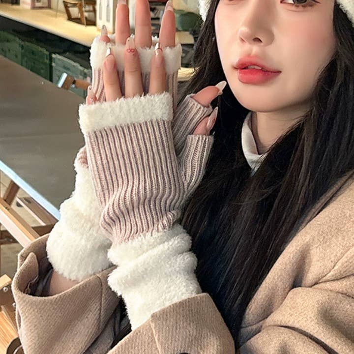 LoveLina - Wholesale Gloves - Women's - Fuzzy Ribbed Fingerless Gloves (JAMIE)2