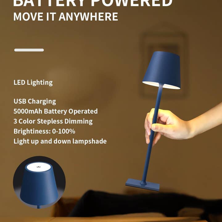 2 Pack Cordless Rechargeable LED Desk Lamp With 3 Color Stepless Dimming Blue For Home Office And Outdoor Settings for wholesale on Faire3