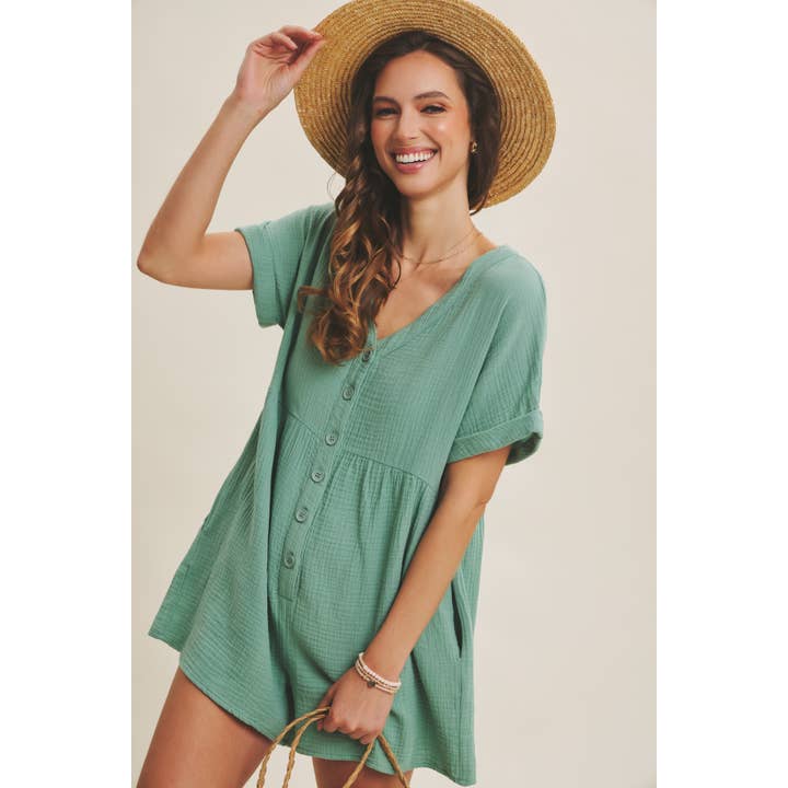 in february - Wholesale Romper - Women's - MINERAL-WASHED COTTON GAUZE OVERSIZED ROMPER