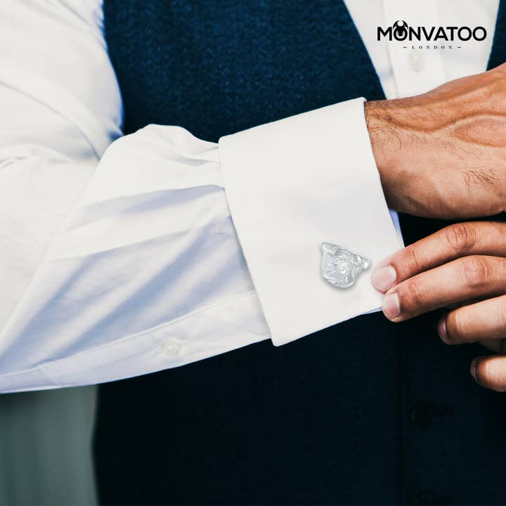 MONVATOO London – wholesale Cufflinks – Rhodium Pug Cufflinks