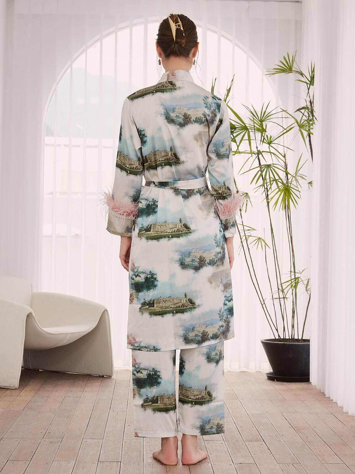vert Ensemble de pyjama paysage 3 pièces plume en vente sur Faire5