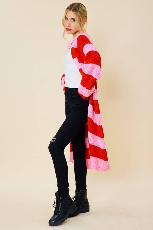 Peace Love Line - Wholesale Cardigan - Women's - STRIPED MIDI SWEATER CARDIGAN6