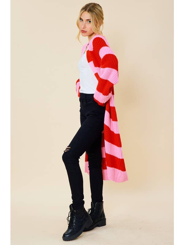 Peace Love Line - Wholesale Cardigan - Women's - STRIPED MIDI SWEATER CARDIGAN6