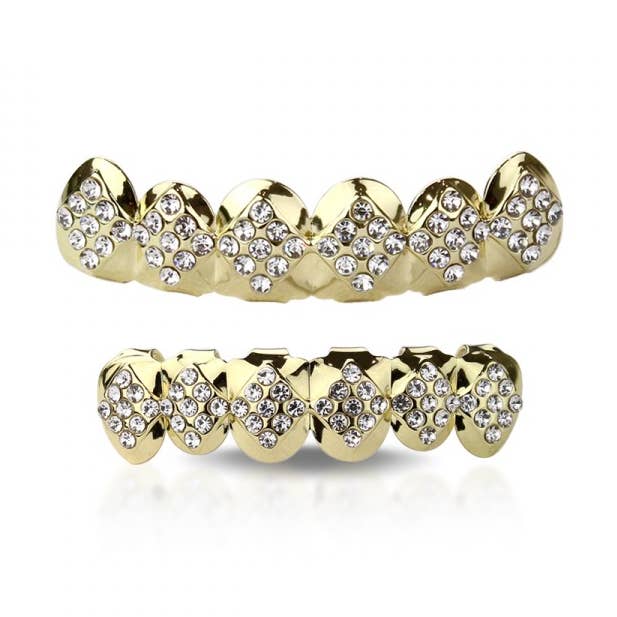 DIAMOND GEM PAVED GOLD 6 TEETH TOP&BOTTOM GRILLZ for wholesale by CRAVE