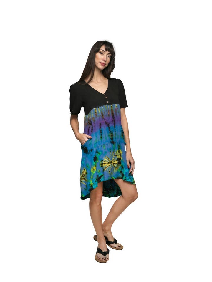 Sacred Threads - Wholesale Dress - Women's - Half Black Tie Dye Dress