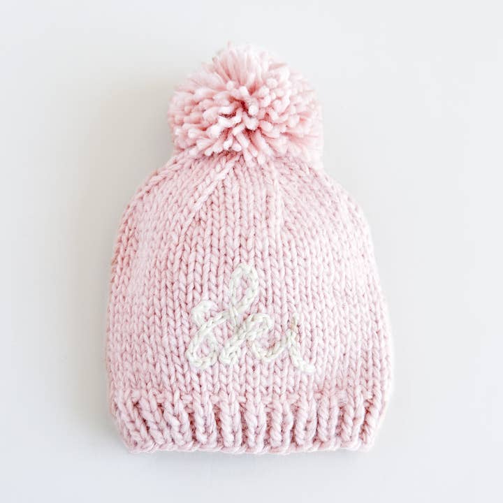 Cappello da sci in maglia rosa con pompon beanie invernale per bambini per la vendita all'ingrosso da parte di Figgy Friends