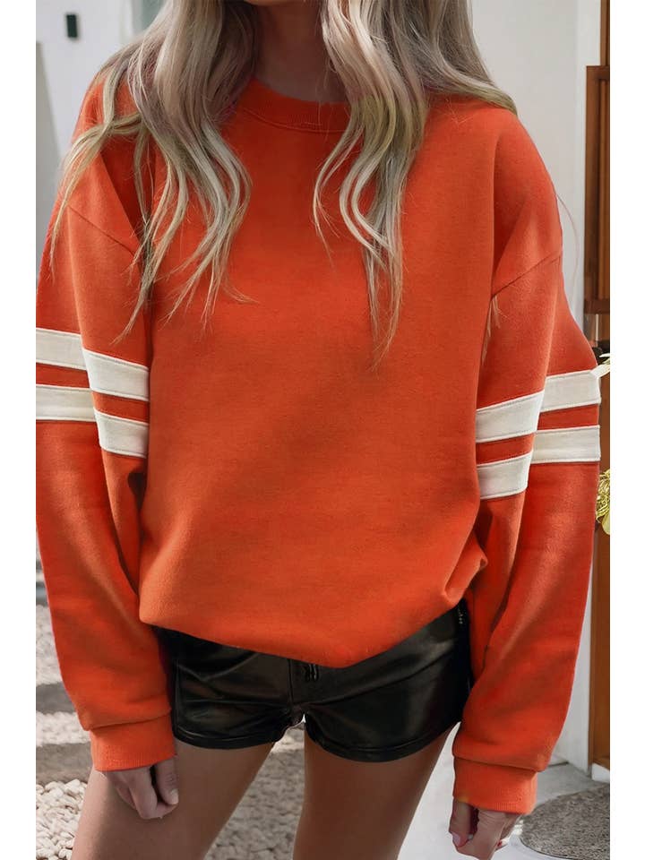 Little Daisy Closet - Wholesale Sweatshirt - Women's - LDC Varsity Striped Detail Drop Shoulder Sweatshirt8