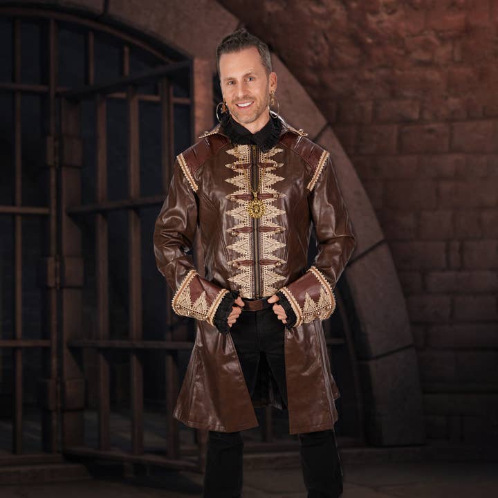 PU brown leather with beige lace trim male waistcoat for wholesale by Western Fashion