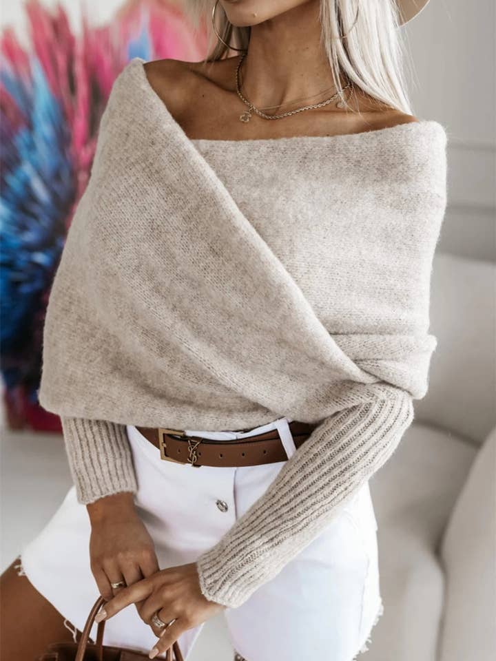 Versatile crossover off shoulder knit jumper for wholesale by Rosa Clothing