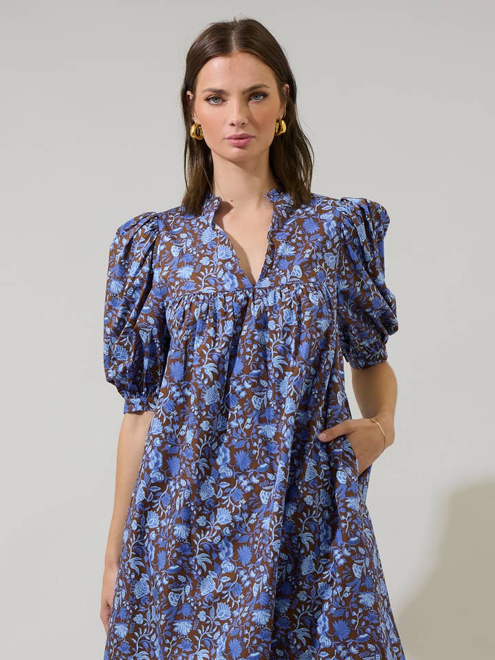 BROWN BLU Bruceton Floral Julissa Split Neck Babydoll Dress for wholesale on Faire