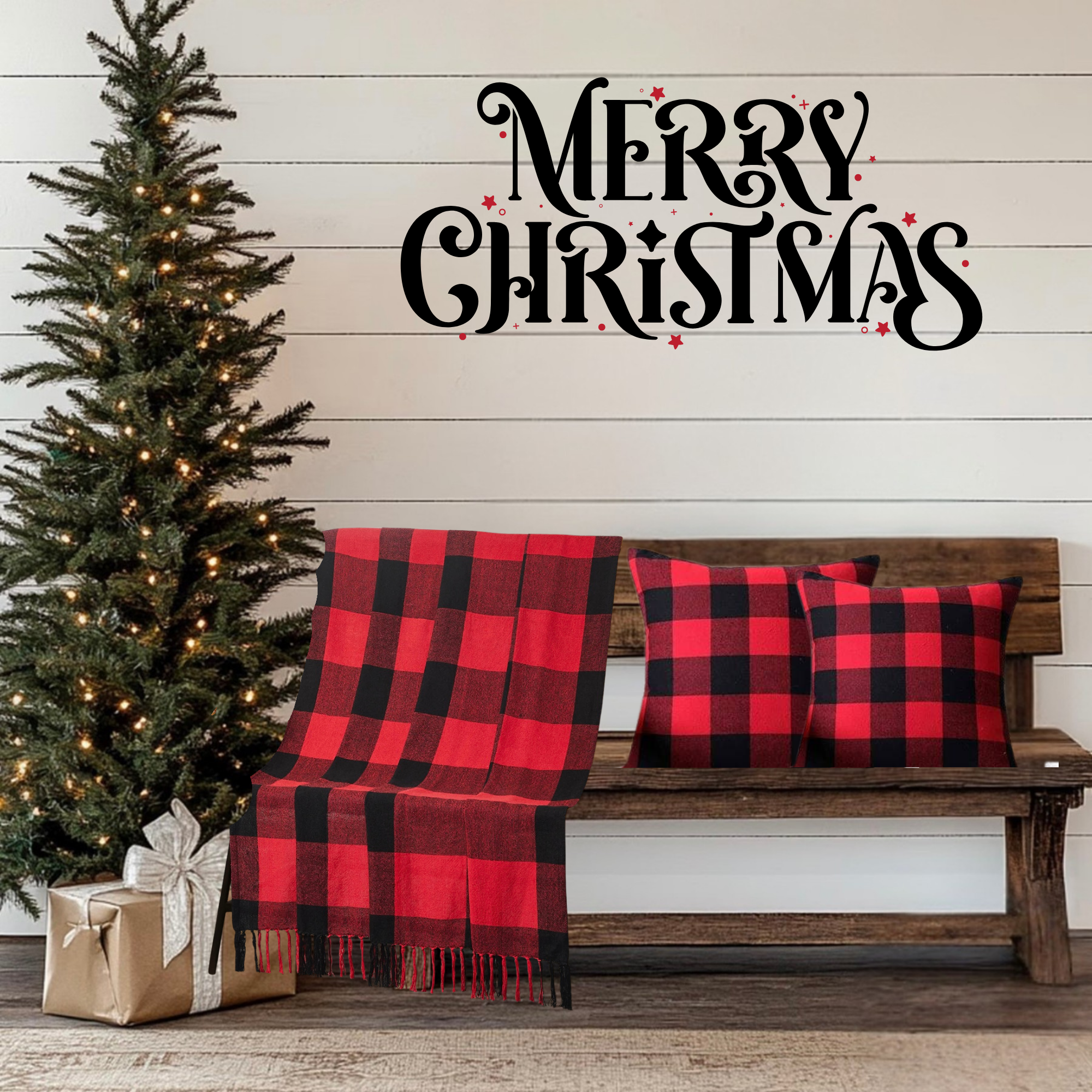 The Longhorn Hippie Co./Rustic Ink DTF Transfers - Wholesale Throw Blanket - Buffalo Plaid 50x60 Holiday Throw0