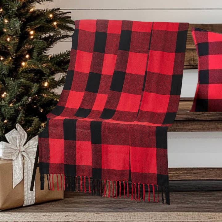 The Longhorn Hippie Co./Rustic Ink DTF Transfers - Wholesale Throw Blanket - Buffalo Plaid 50x60 Holiday Throw0