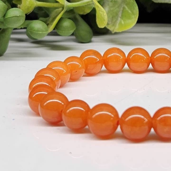 Meraki Gemstones - Wholesale Beaded Bracelet - Orange Calcite Gemstone Bracelet Stretchable 8mm Beads7.5"L