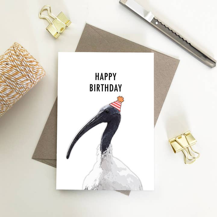 Cartes Ibis de joyeux anniversaire pour la vente par My Lovely Pets Design