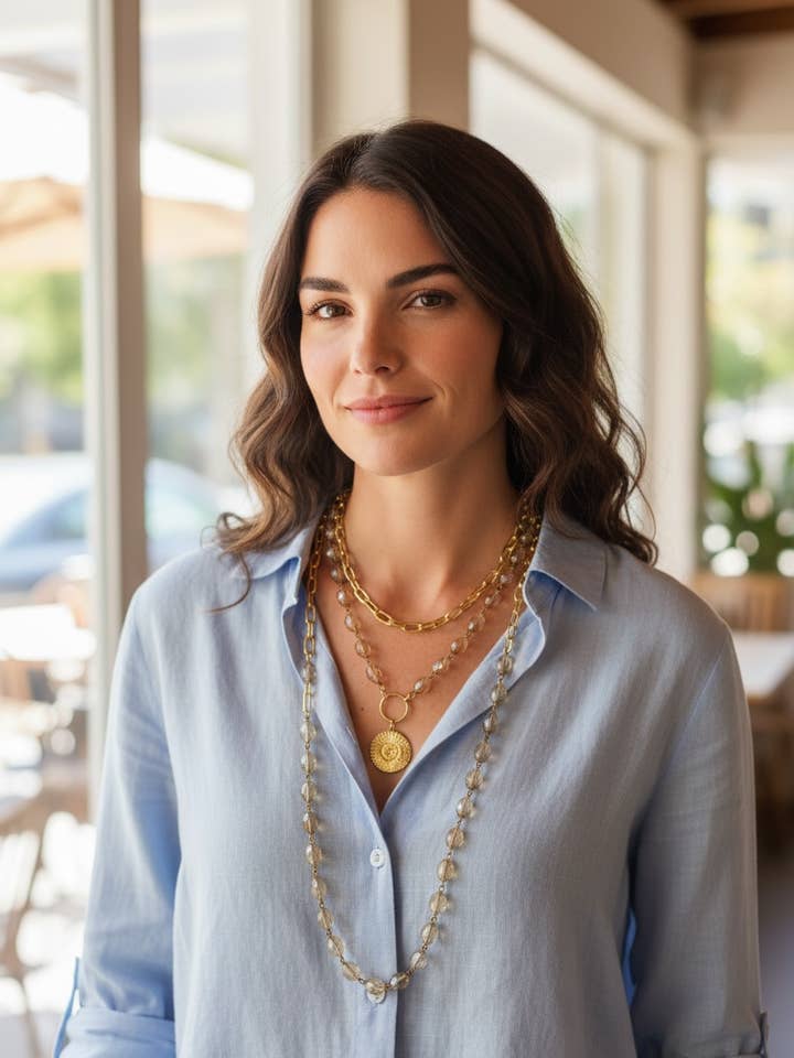 Three individual necklace layered set in champagne and gold for wholesale by Ava Capri