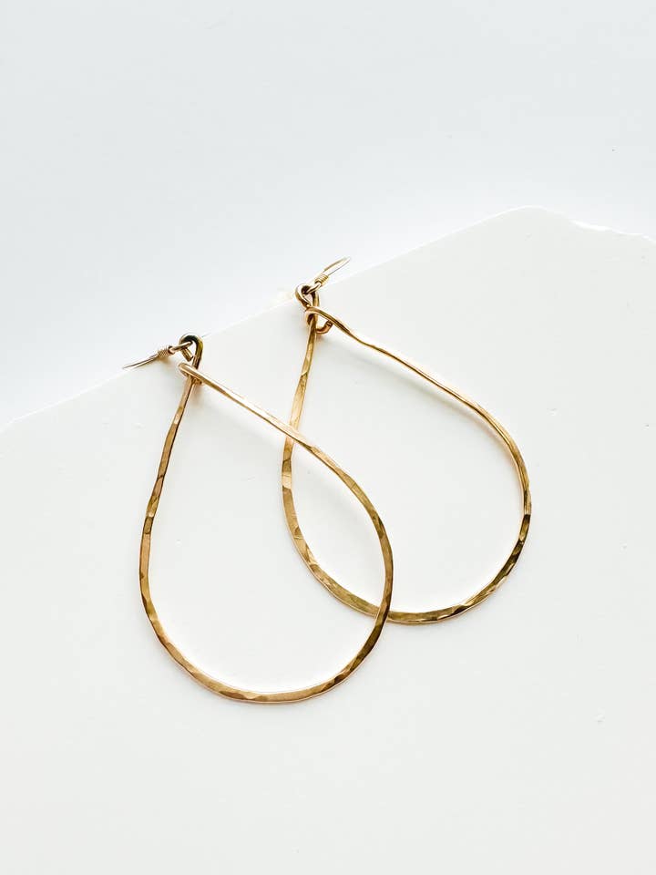 Hammered Teardrop Gold Filled Hoop Earring for wholesale by Hello Heather
