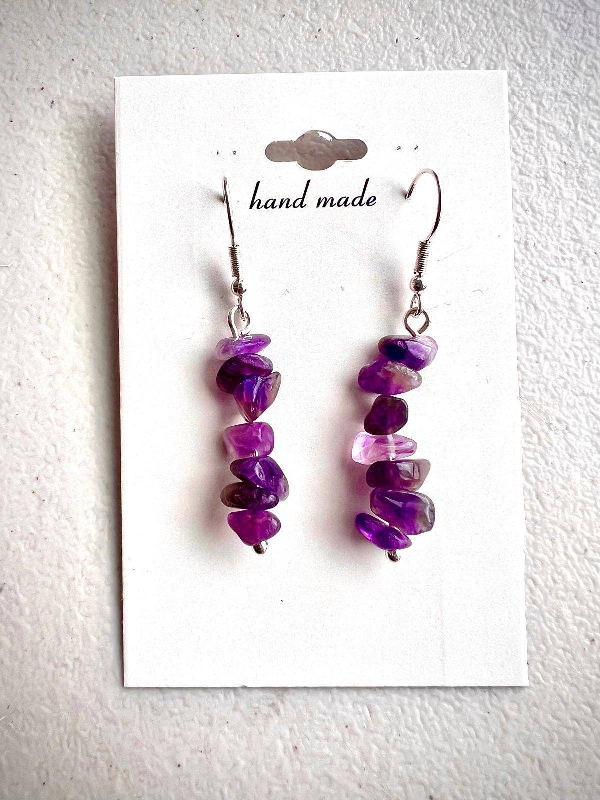 El'Cobre-Ecozonelifestyle – wholesale Dangle earrings – Amethyst Crystal Gravel Stone Earrings – Silver Plated0