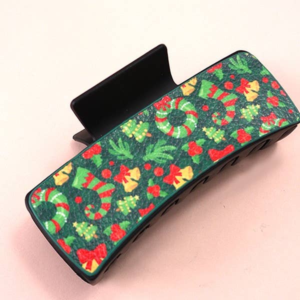 JOSSLYN by wall to wall - Wholesale Hair Clip - Women's - FAUX LEATHER CHRISTMAS HOLIDAY HAIR CLAW PIN | 40H801