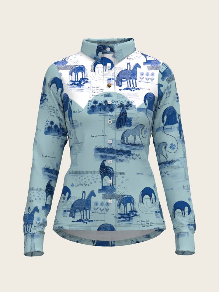 Daydreams Horses Western Blue Knappskjorta för damer för wholesale av Espoir Equestrian