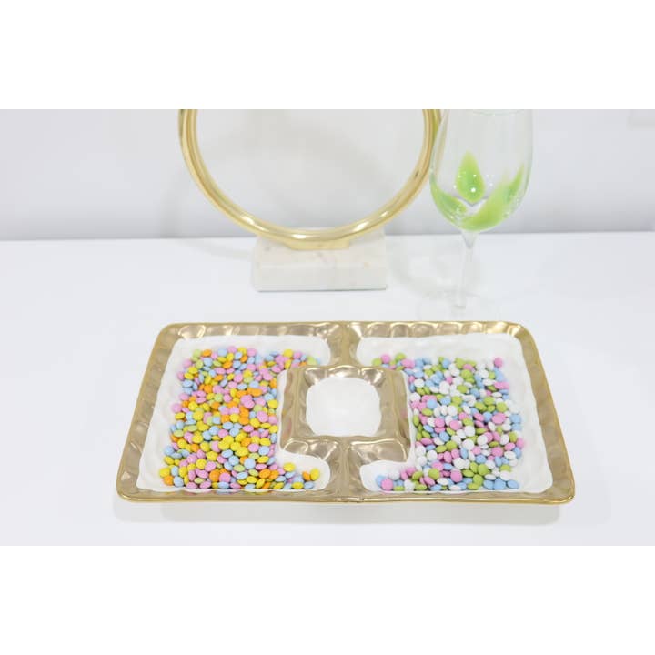 CLASSIC TOUCH DECOR INC. - Vendita all'ingrosso Ciotola per condimenti/salse - Ciotola in porcellana bianca con bordo dorato 30,5 x 17,8 cm2