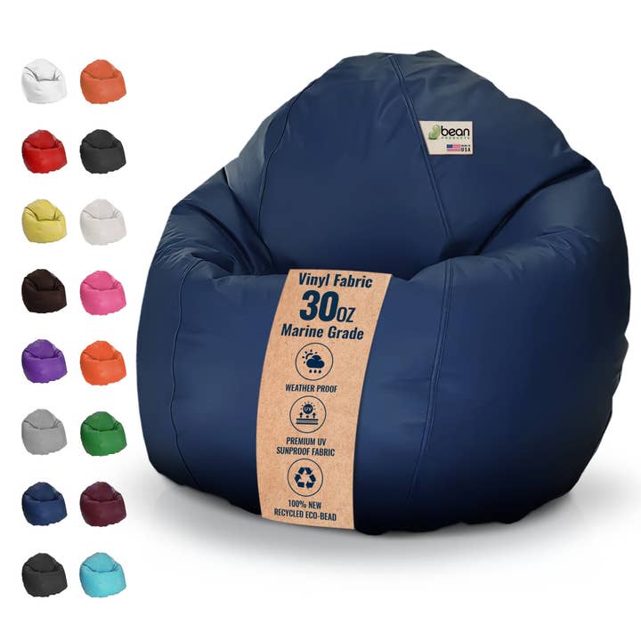 Pouf en vinyle de qualité marine de qualité supérieure - Imperméable et résistant aux UV ComfyBean, chaise longue pour adulte, style classique, intérieur et extérieur, pouf pour bateau pour la vente par Bean Products