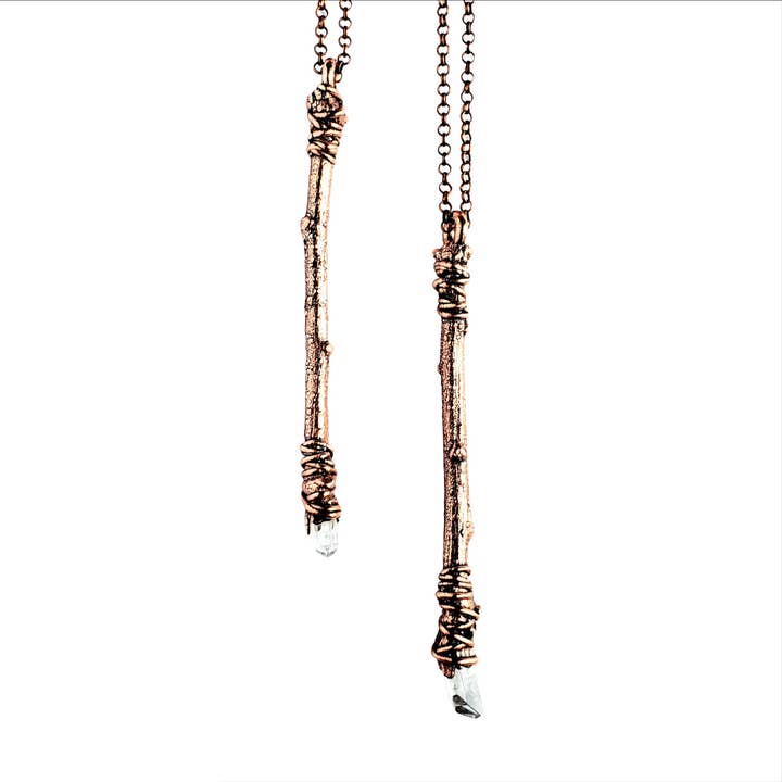 MergingMetals - Wholesale Pendant/Charm Necklace - Sticks & Stones - Clear Quartz Crystal Wand Necklace