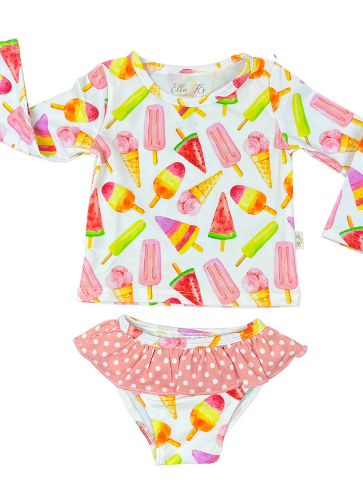 Bañador con protector de erupción Dreamsicle de dos piezas para venta al por mayor de Ellie K’s Closet Co.