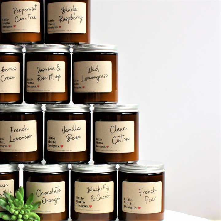 Little Motto Designs - Wholesale Jar/filled candle - 14 FRAGRANCES | 2 SIZES | Amber Boxed Candle Jar6