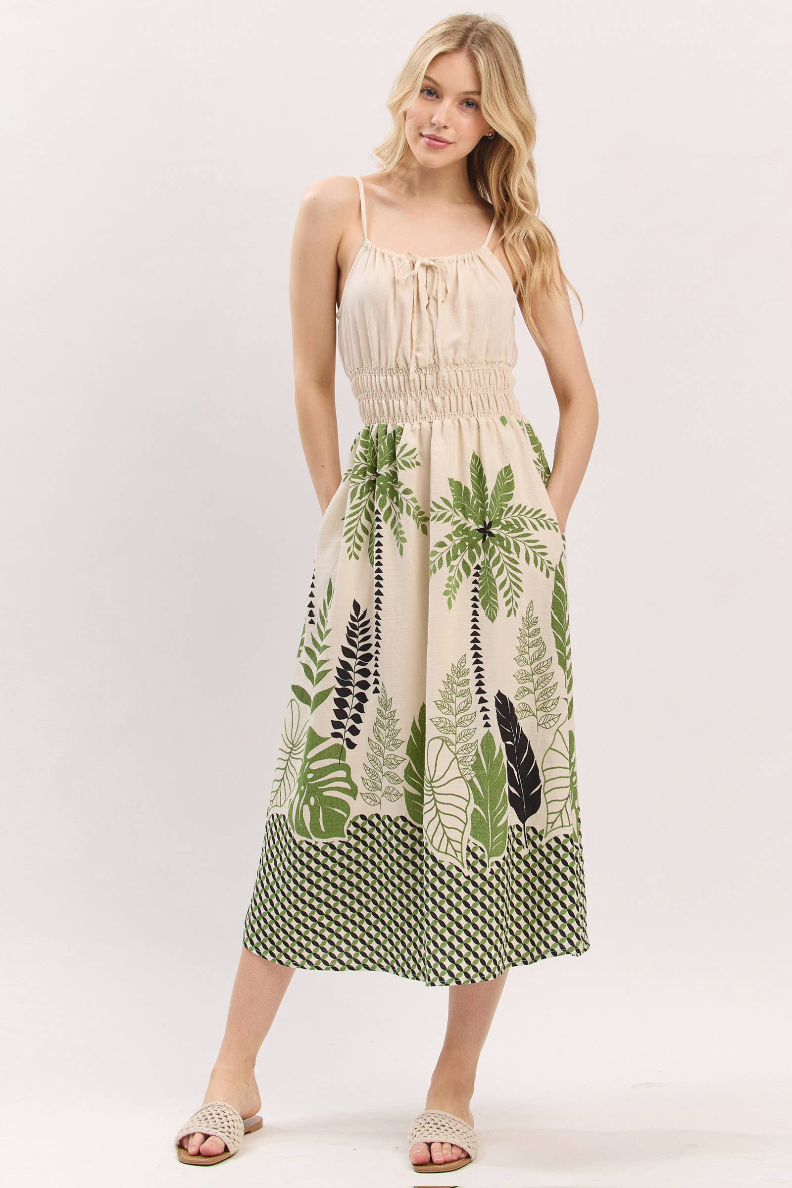 Final Touch – Vestido - Mulher por atacado – Vestido Midi com Detalhe de Smok na Cintura - VND40906C7