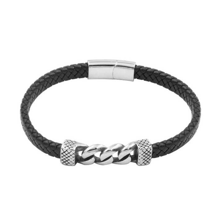 Lederarmband mit Stahlkette - B-108 für den Großhandel von Awaken