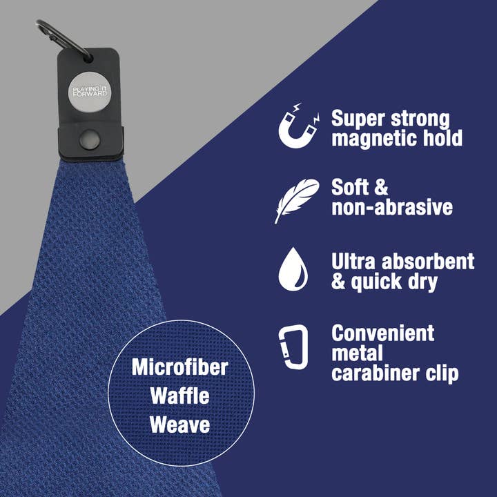 Playing It Forward - Wholesale Sports Towel - Magnetic Microfiber Golf Towel with Clip - Navy2